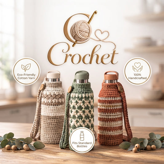 Handmade Crochet Water Bottle Covers, Set of 3, Boho Style Bottle Holders