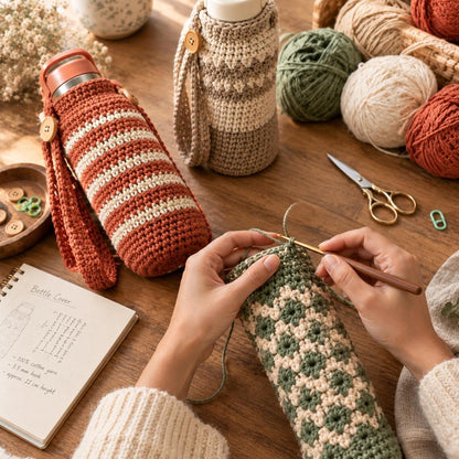 Handmade Crochet Water Bottle Covers, Set of 3, Boho Style Bottle Holders